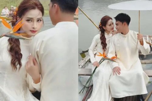 MC Mù Tạt và cầu thủ Đức Huy khoe ảnh diện áo dài đôi tình tứ, ngọt ngào