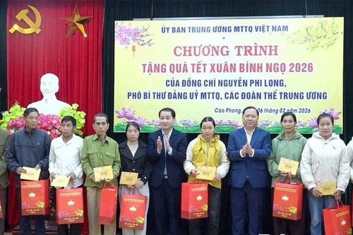 Phó Bí thư Đảng ủy MTTQ, các đoàn thể Trung ương Nguyễn Phi Long thăm, tặng quà Tết tại xã Cao Phong