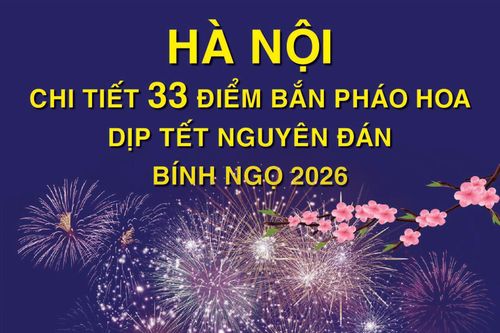 Hà Nội: Chi tiết 33 điểm bắn pháo hoa dịp Tết Nguyên đán Bính Ngọ 2026
