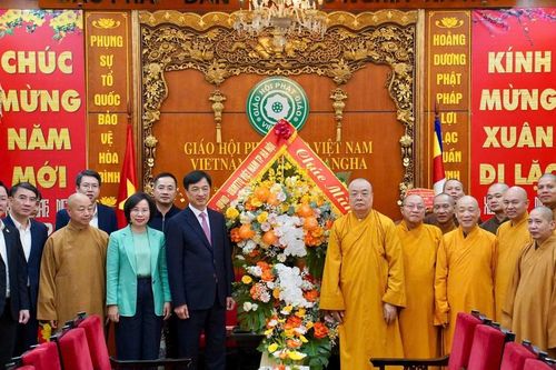 Bí thư Thành ủy TP.Hà Nội Nguyễn Duy Ngọc đến chùa Quán Sứ thăm và chúc Tết chư vị giáo phẩm GHPGVN