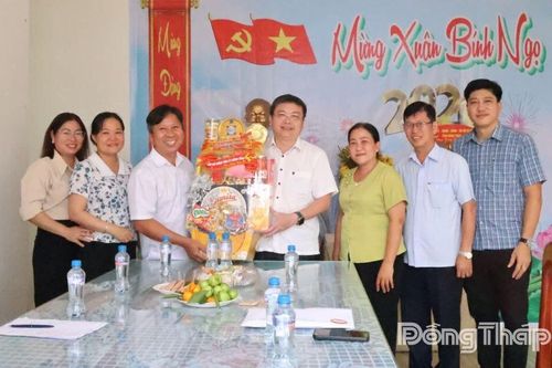 Đồng chí Phan Văn Thương thăm, chúc tết Đảng ủy xã Mỹ Quí