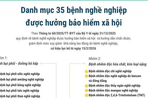 Danh mục 35 bệnh nghề nghiệp được hưởng bảo hiểm xã hội