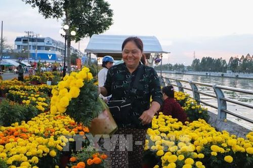 Sắc hoa Tết rực rỡ bên bờ kè kênh Xà No