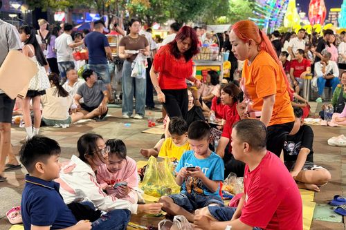 Người dân TP.HCM trải bạt ngồi chờ pháo hoa giao thừa Tết Bính Ngọ