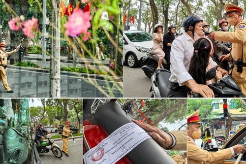 Ảnh CSGT Hà Nội 'xuyên Tết' bám chốt, không có 'ngoại lệ' cho chén rượu xuân ngay từ Mùng Một Tết