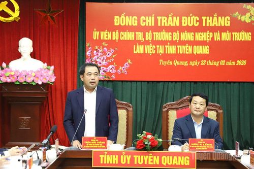Bộ trưởng Bộ Nông nghiệp và Môi trường Trần Đức Thắng làm việc với lãnh đạo tỉnh Tuyên Quang