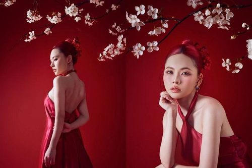 Ngô Lan Hương rực rỡ ngày đầu năm trong bộ cánh đỏ quyến rũ
