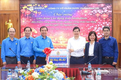 Liên đoàn Lao động tỉnh thăm, tặng quà Công ty Cổ phần Dược phẩm Nam Hà