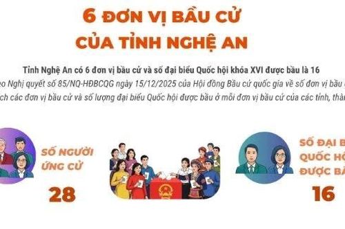 Sáu đơn vị bầu cử của tỉnh Nghệ An