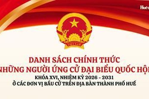 Danh sách chính thức những người ứng cử đại biểu Quốc hội, khóa XVI, nhiệm kỳ 2026 - 2031 ở các đơn vị bầu cử trên địa bàn thành phố Huế