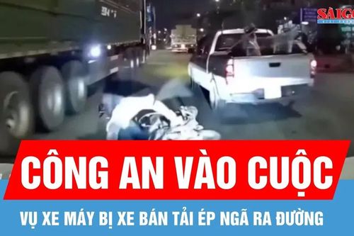 Công an xác minh clip xe máy bị ô tô chèn ngã, suýt bị xe tải cán