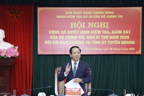 Công bố quyết định kiểm tra, giám sát của Bộ Chính trị, Ban Bí thư năm 2026 đối với Ban Thường vụ Tỉnh ủy Tuyên Quang