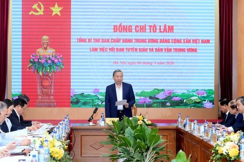 Tổng Bí thư Tô Lâm làm việc với Ban Tuyên giáo và Dân vận Trung ương