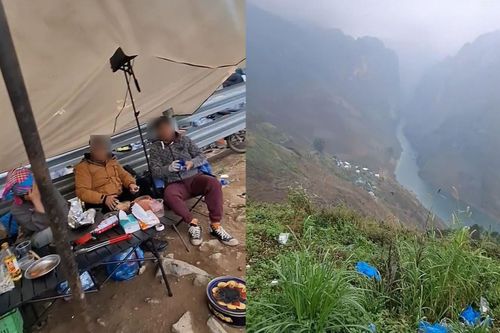 Phản cảm cảnh dựng lều bạt, mở tiệc ăn uống trên đèo Mã Pì Lèng