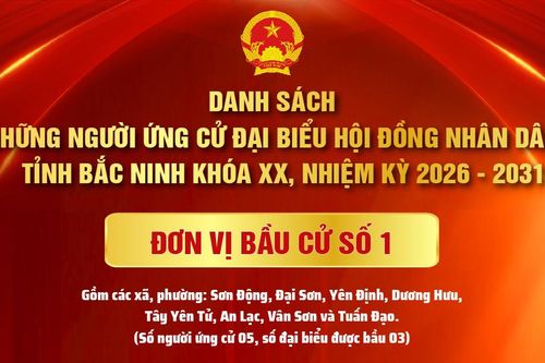 Danh sách Ứng cử viên đại biểu HĐND tỉnh Bắc Ninh khóa XX, nhiệm kỳ 2026 - 2031 (Đơn vị bầu cử số 1)