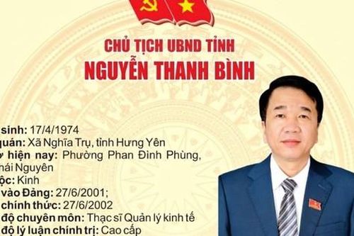 Tiểu sử đồng chí NGUYỄN THANH BÌNH, tân Chủ tịch UBND tỉnh Ninh Bình
