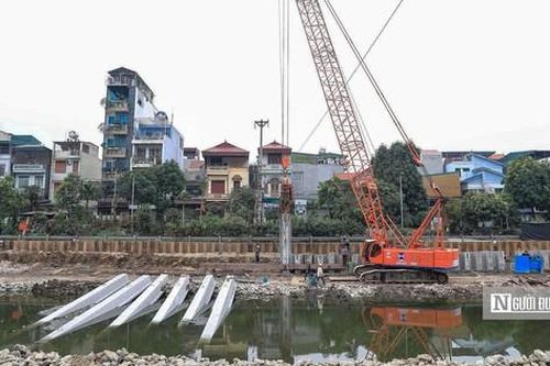 Cảnh thi công dự án chống ngập khẩn cấp tại Hà Nội nhìn từ trên cao