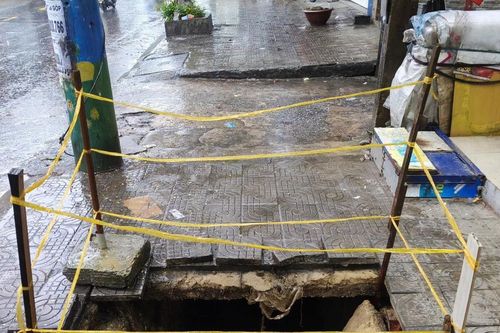 Khẩn trương xử lý sự cố sụt lún vỉa hè trên đường Trưng Nữ Vương