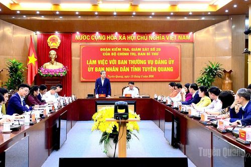 Đoàn kiểm tra, giám sát của Bộ Chính trị, Ban Bí thư làm việc với Ban Thường vụ Đảng ủy UBND tỉnh