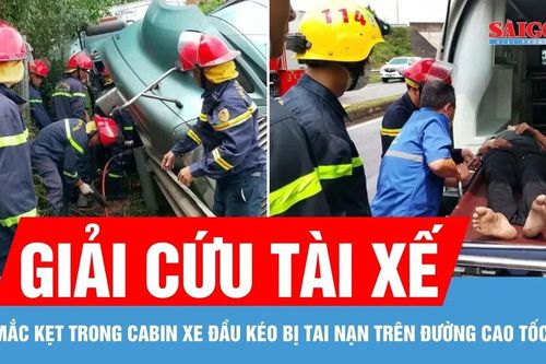 Giải cứu tài xế mắc kẹt trong cabin xe đầu kéo bị tai nạn trên đường cao tốc