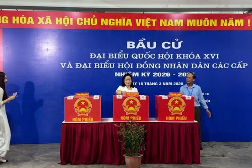 Phó Bí thư Thường trực Đảng ủy Nguyễn Hải Trâm bỏ phiếu bầu cử