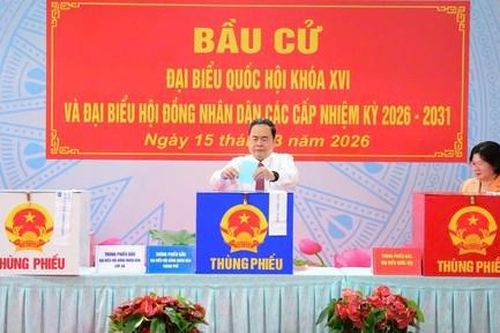 Chủ tịch Quốc hội Trần Thanh Mẫn và Bí thư Thành ủy TPHCM Trần Lưu Quang dự khai mạc bầu cử tại xã Hóc Môn