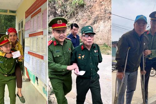 Xúc động hình ảnh Công an Thanh Hóa cõng, dìu cử tri đến điểm bầu cử
