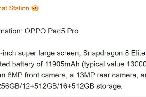 OPPO Pad 5 Pro lộ diện với chip Snapdragon 8 Elite Gen 5 và pin 13.000 mAh