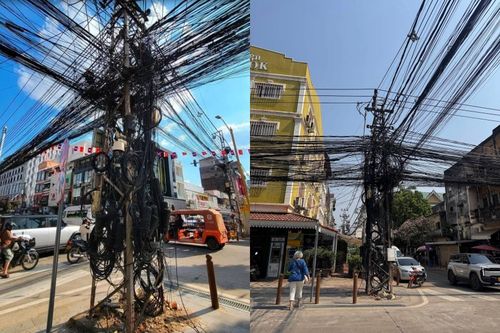 Đổ xô check-in cây cột điện chằng chịt ở Lào