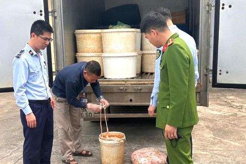 Hãi hùng phát hiện hơn 1 tấn lòng lợn có dấu hiệu phân hủy, bốc mùi hôi thối trong xe tải