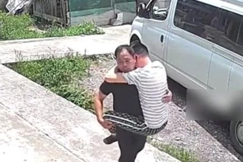 Thấy rắn, nam thanh niên hoảng loạn đu chặt vào người cha