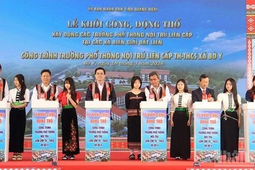 Quảng Ngãi đồng loạt khởi công, động thổ xây dựng 5 trường phổ thông nội trú liên cấp ở các xã biên giới