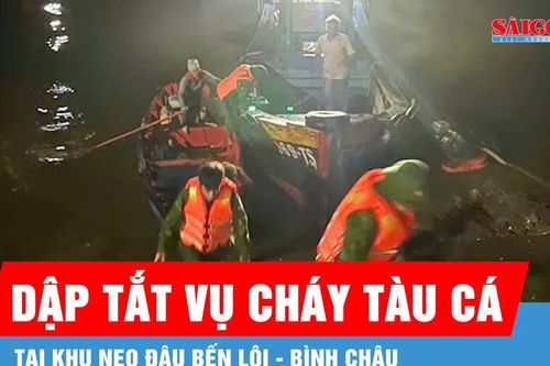 Kịp thời dập tắt vụ cháy tàu cá tại khu neo đậu Bến Lội - Bình Châu