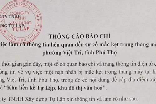 Diễn biến mới vụ người đàn ông thiệt mạng sau khi kẹt thang máy ở Phú Thọ