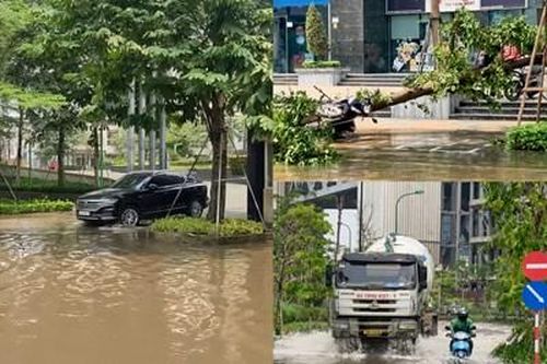 Cơn mưa to trong đêm khiến nhiều tuyến phố tại Hà Nội ngập sâu