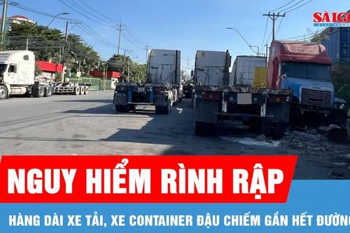 Xe tải, xe container lấn chiếm lòng đường gây mất an toàn giao thông