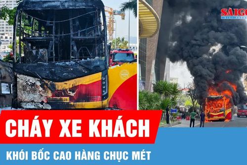 Nha Trang: Cháy xe khách, khói bốc cao hàng chục mét