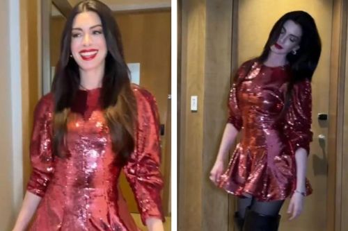Anne Hathaway tỏa sáng trong bộ váy ngắn đính sequin