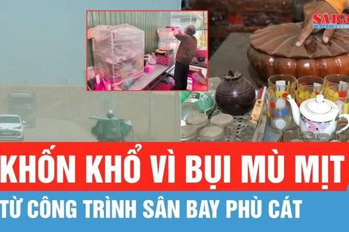 Người dân trùm kín nhà 'né' bụi từ công trình sân bay Phù Cát