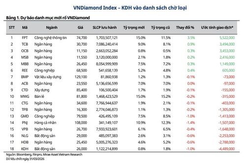 Một cổ phiếu bất động sản vào danh sách chờ loại khỏi rổ VnDiamond