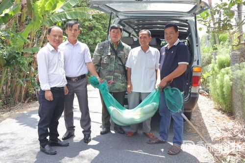 Xã Chợ Gạo bàn giao cá thể trăn bạch tạng quý hiếm cho Trại rắn Đồng Tâm