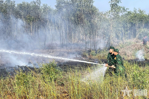 Đồn Biên phòng Mỹ Thạnh Tây kịp thời phối hợp chữa cháy rừng
