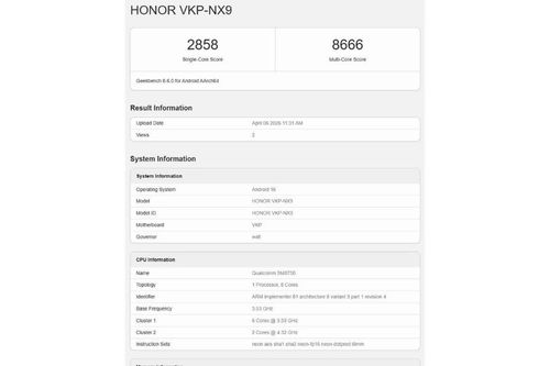 Giải mã HONOR 600 Pro: Sức mạnh Snapdragon 8 Elite và pin 9.000 mAh lộ diện trên Geekbench