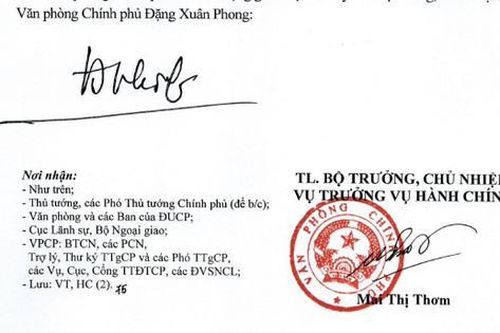 Giới thiệu chữ ký của Bộ trưởng, Chủ nhiệm và Phó Chủ nhiệm Văn phòng Chính phủ