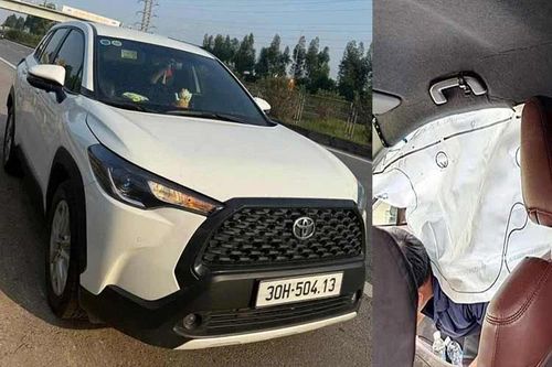 Toyota Corolla Cross bung túi khí khi đi cạnh xe tải bị nổ lốp ở Bắc Giang