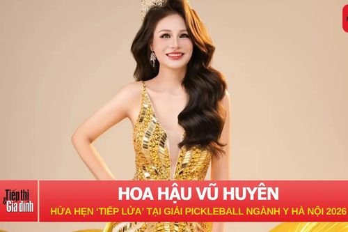 Hoa hậu Vũ Huyên xuất hiện rạng rỡ, hứa hẹn 'tiếp lửa' giải Pickleball ngành Y Hà Nội 2026
