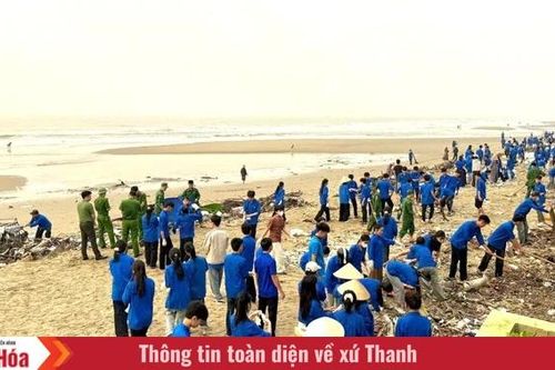 Tuổi trẻ xã Hoằng Tiến ra quân làm sạch biển Hải Tiến, sẵn sàng vào mùa du lịch