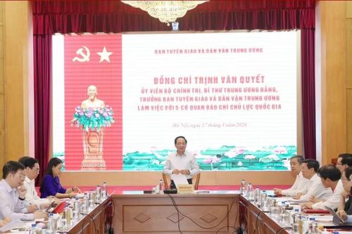 Trưởng Ban Tuyên giáo và Dân vận Trung ương làm việc với 5 cơ quan báo chí chủ lực