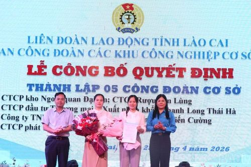 Thành lập 5 công đoàn cơ sở trực thuộc Ban công đoàn các Khu công nghiệp tỉnh