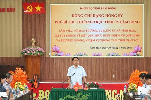 Phó Bí thư Thường trực Tỉnh ủy Lâm Đồng Đặng Hồng Sỹ làm việc với xã Vĩnh Hảo và Tuy Phong